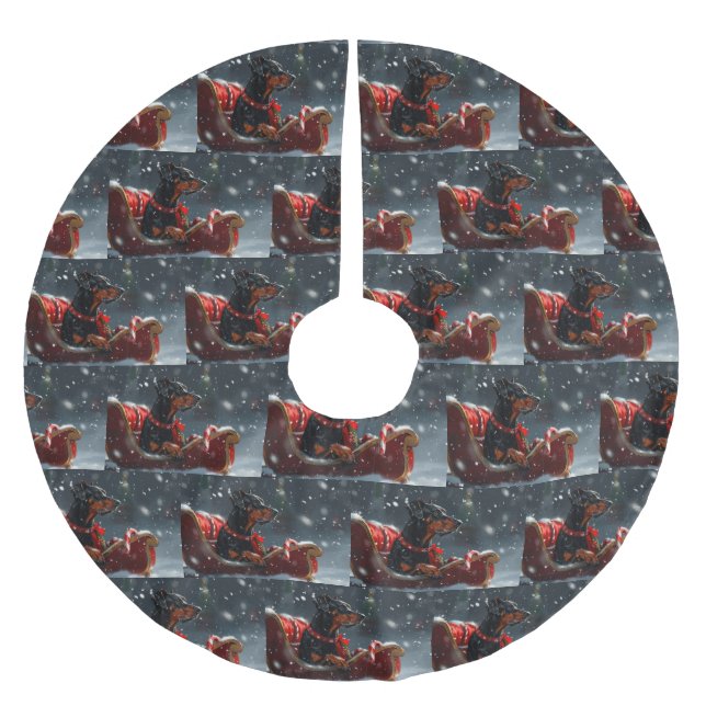 Doberman Dog Christmas Festive Brushed Polyester Tree Skirt (Front)