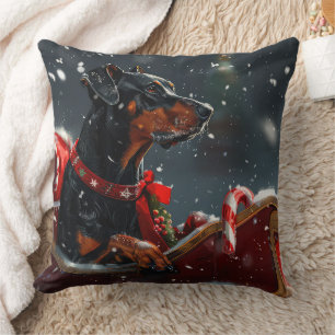 Doberman Dog Christmas Festive Cushion