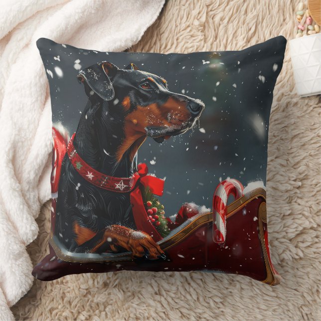 Doberman Dog Christmas Festive Cushion (Blanket)