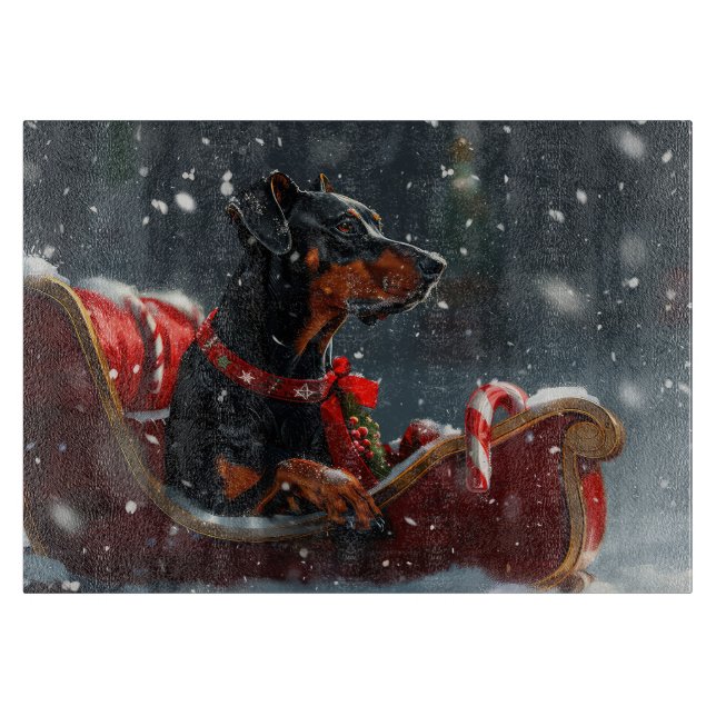 Doberman Dog Christmas Festive Cutting Board (Front)
