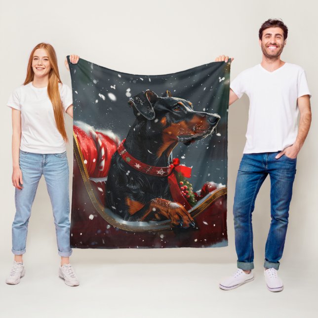 Doberman Dog Christmas Festive Fleece Blanket (In Situ)