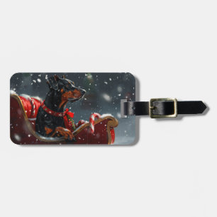Doberman Dog Christmas Festive Luggage Tag