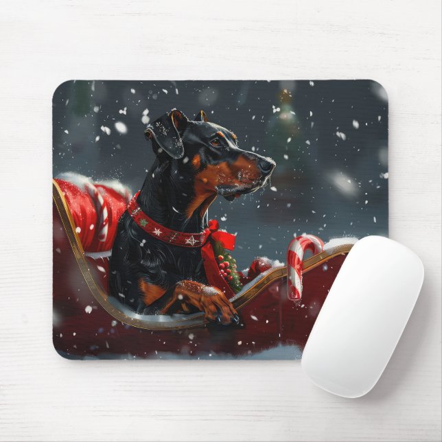 Doberman Dog Christmas Festive Mouse Mat (With Mouse)