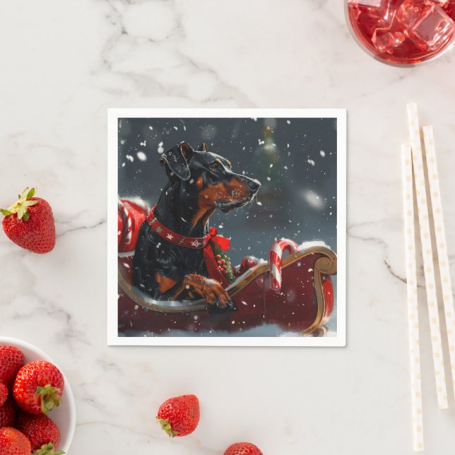 Doberman Dog Christmas Festive Napkin (Insitu)