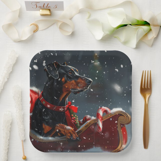 Doberman Dog Christmas Festive Paper Plate (Wedding)
