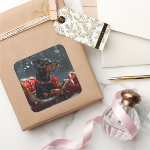 Doberman Dog Christmas Festive Square Sticker