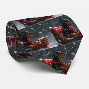 Doberman Dog Christmas Festive Tie