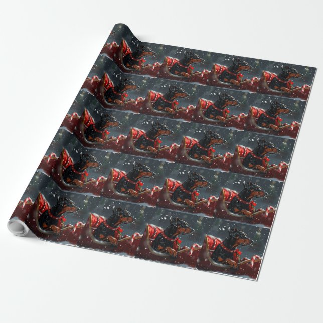 Doberman Dog Christmas Festive Wrapping Paper (Unrolled)