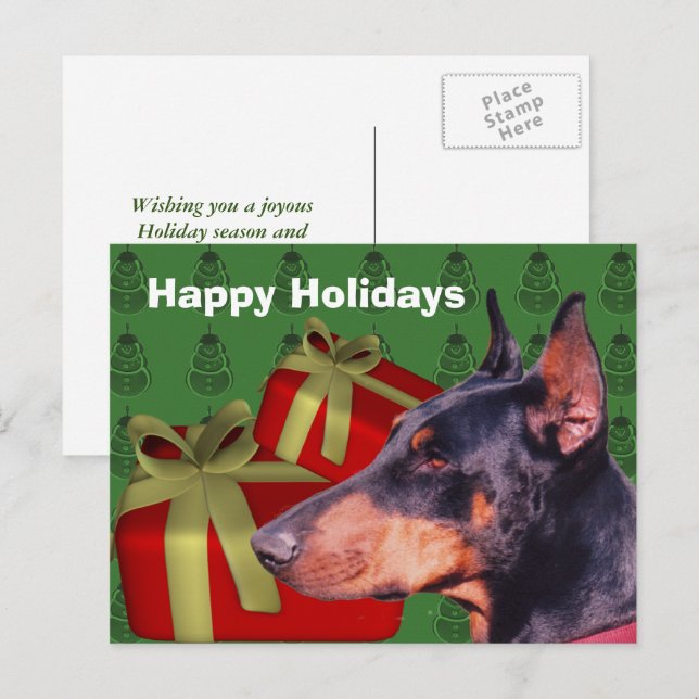 Doberman Dog Christmas Holiday Postcard (Front/Back)
