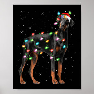 Doberman Dog Christmas Lights Santa Pet Dog Lover  Poster