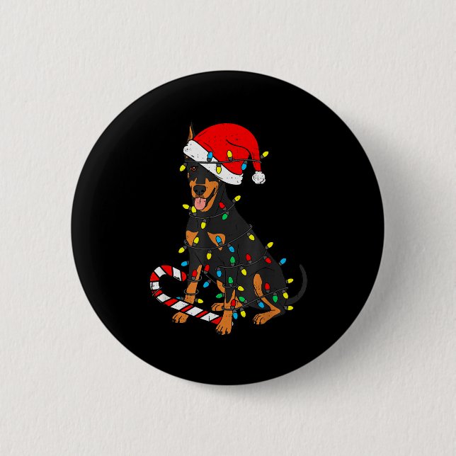 Doberman Dog Christmas Lights Santa Xmas Pet Dog L 6 Cm Round Badge (Front)