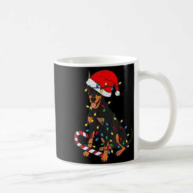 Doberman Dog Christmas Lights Santa Xmas Pet Dog L Coffee Mug (Right)
