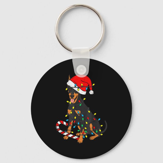 Doberman Dog Christmas Lights Santa Xmas Pet Dog L Key Ring (Front)