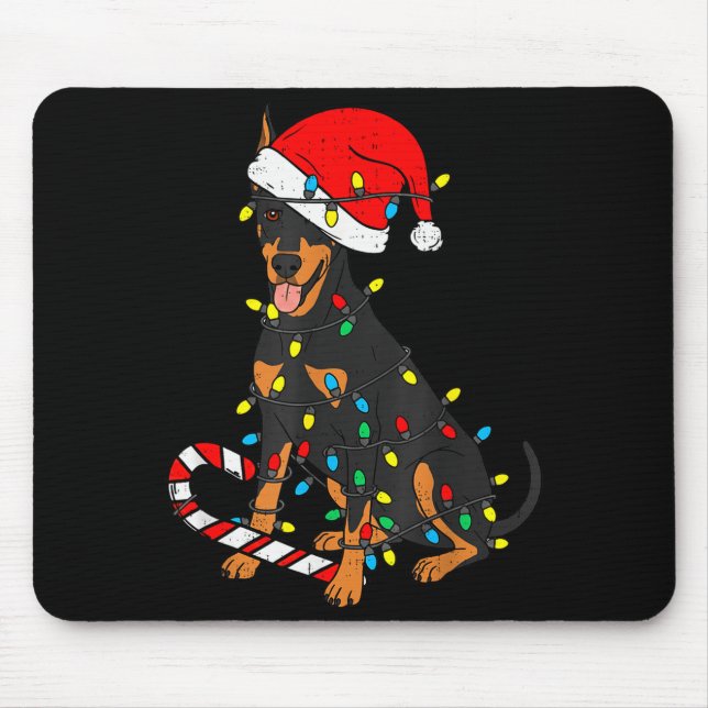 Doberman Dog Christmas Lights Santa Xmas Pet Dog L Mouse Mat (Front)