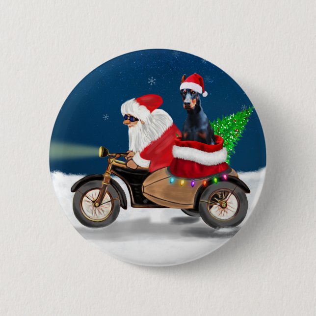 Doberman Dog Christmas Santa Claus   6 Cm Round Badge (Front)
