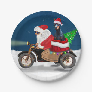 Doberman Dog Christmas Santa Claus Paper Plate