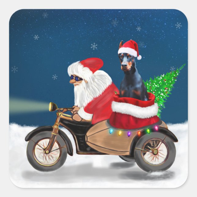 Doberman Dog Christmas Santa Claus  Square Sticker (Front)