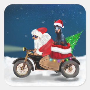 Doberman Dog Christmas Santa Claus  Square Sticker