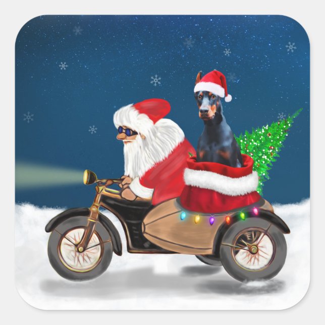 Doberman Dog Christmas Santa Claus  Square Sticker (Front)