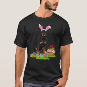 Doberman Dog Easter Egg Hunting Bunny Doberman Eas T-Shirt