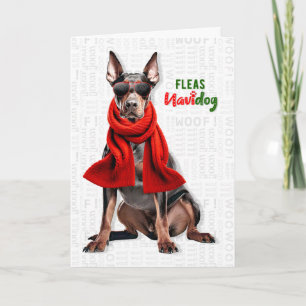 Doberman Dog Funny Fleas Navidog Christmas Holiday Card