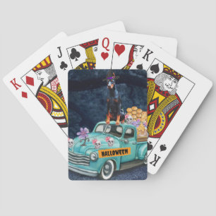 Doberman Dog Halloween Truck Scary Night  Playing Cards