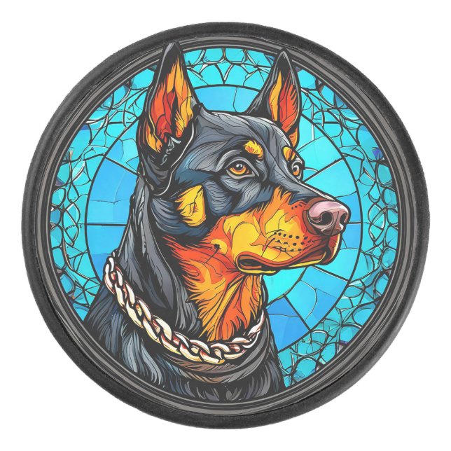 Doberman dog hockey puck (Front)