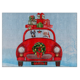 Doberman Dog In Car With Santa Claus Cutting Board