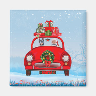 Doberman Dog In Car With Santa Claus  Magnet