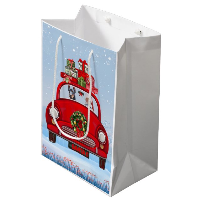 Doberman Dog In Car With Santa Claus Medium Gift Bag (Front Angled)
