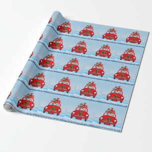 Doberman Dog In Car With Santa Claus Wrapping Paper
