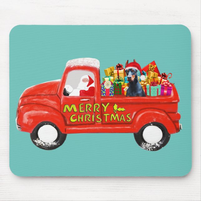 Doberman Dog in Christmas Delivery Truck Mouse Mat (Front)