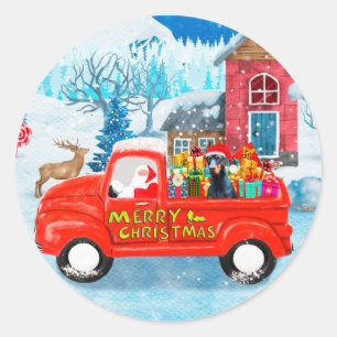 Doberman Dog in Christmas Delivery Truck Snow Classic Round Sticker