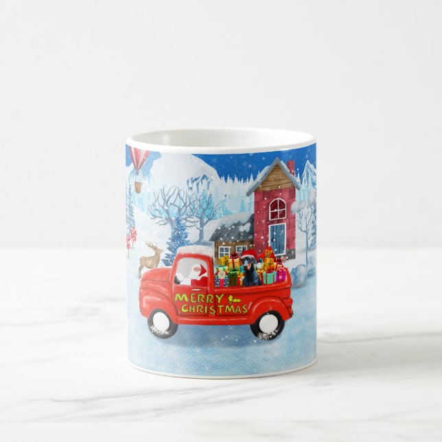 Doberman Dog in Christmas Delivery Truck Snow Coffee Mug (Center)