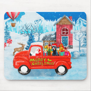 Doberman Dog in Christmas Delivery Truck Snow Mouse Mat