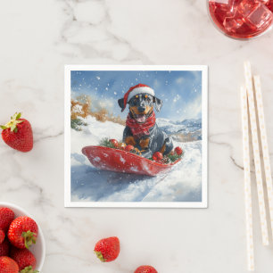 Doberman Dog in Sledge Let it Snow Christmas Napkin