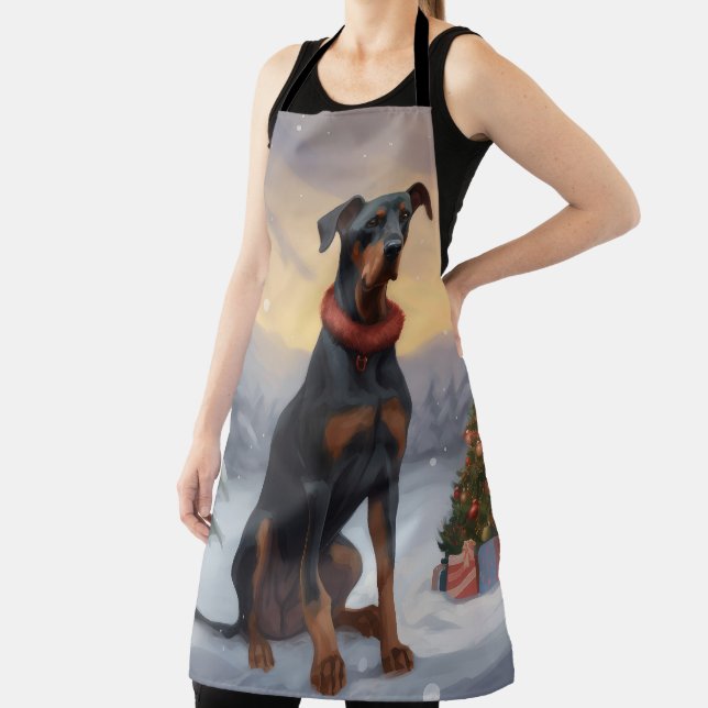 Doberman Dog in Snow Christmas  Apron (Insitu)