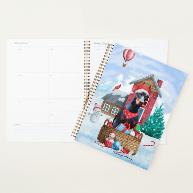 Doberman Dog In snow Christmas Dog House Planner (Display)
