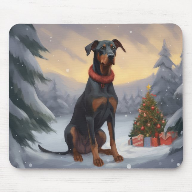 Doberman Dog in Snow Christmas  Mouse Mat (Front)
