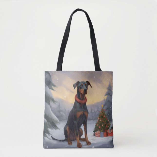 Doberman Dog in Snow Christmas  Tote Bag (Front)