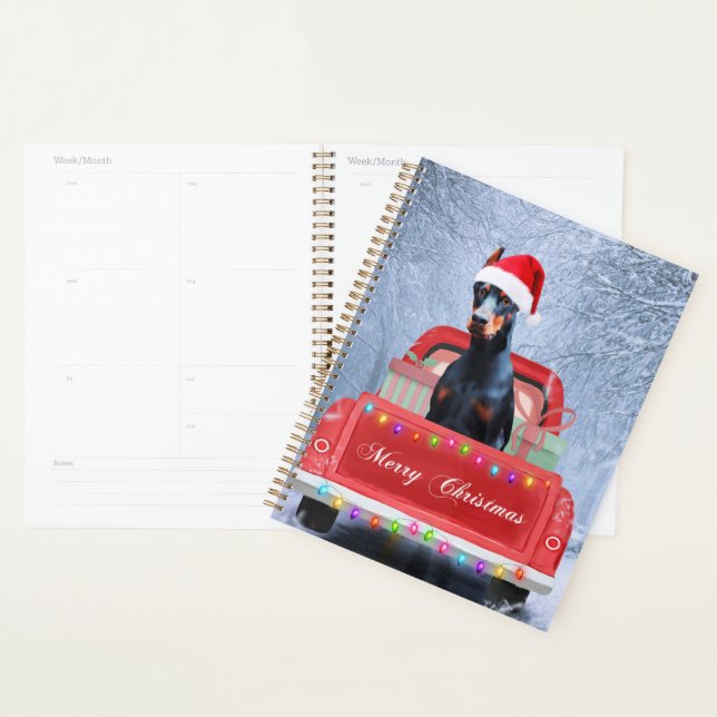 Doberman Dog in Snow sitting in Christmas Truck  Planner (Display)