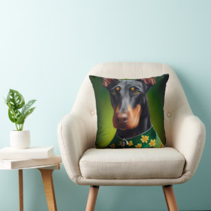 Doberman Dog in St. Patrick's Day Dress Cushion