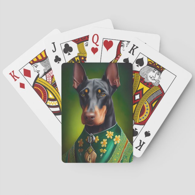 Doberman Dog in St. Patrick's Day Dress Playing Cards (Back)