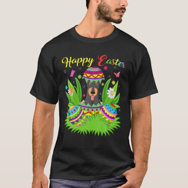 Doberman Dog Lover Floral Easter Egg Funny Doberma T-Shirt (Front)