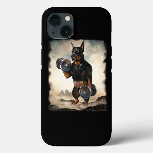 Doberman Dog Muscle Training Weightlifting with Du Case-Mate iPhone Case (Back)