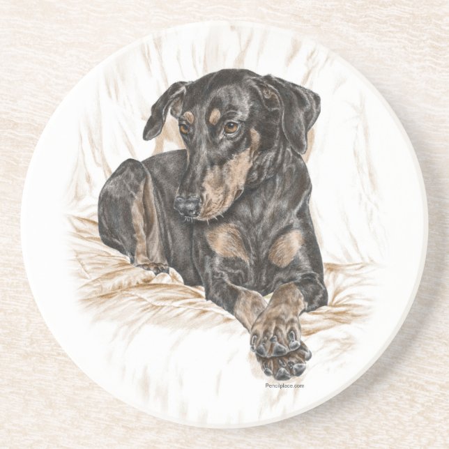 Doberman Dog Natural Ears Coaster (Front)