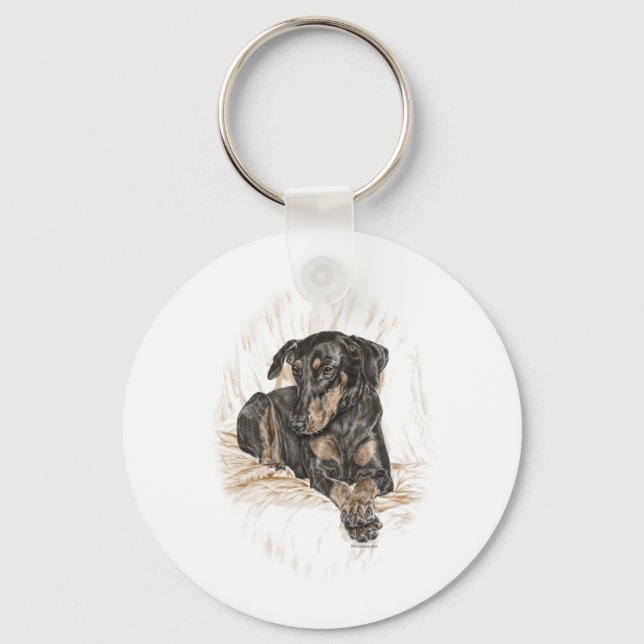 Doberman Dog Natural Ears Key Ring (Front)