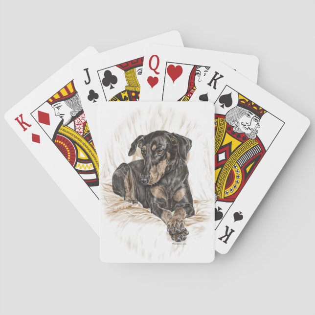 Doberman Dog Natural Ears Playing Cards (Back)