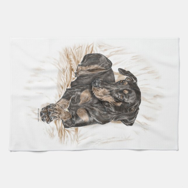Doberman Dog Natural Ears Tea Towel (Horizontal)