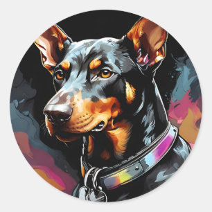 Doberman Dog On Black Classic Round Sticker